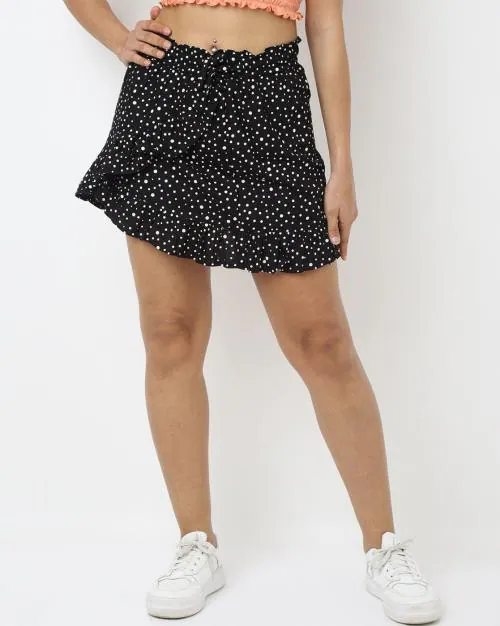 Printed Skirt with Drawstring Fastening