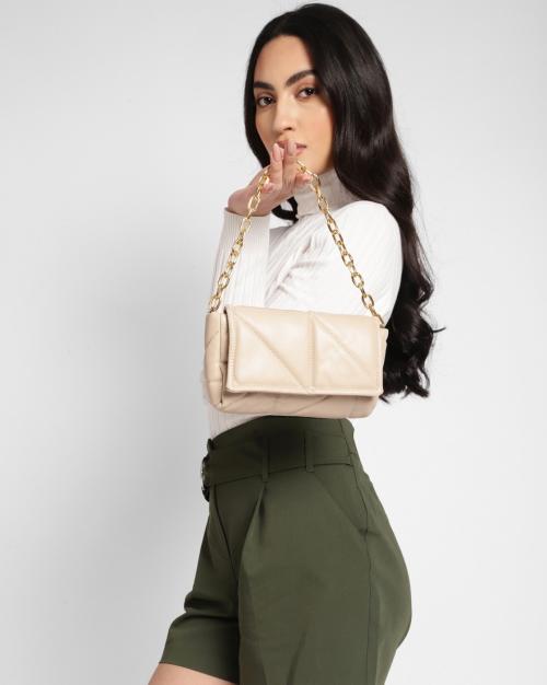 Quilted Fold-Over Bag with Chain Strap