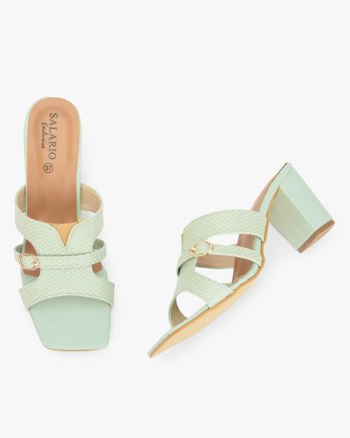 Reptillian Pattern Chunky Heeled Slip-On Sandals