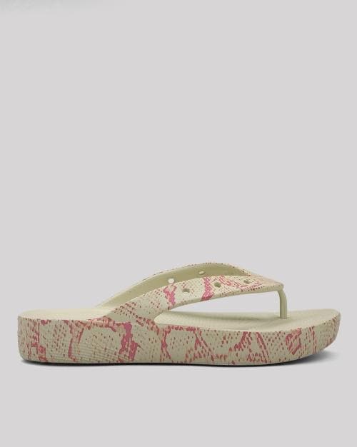 Classic Snake Print Platform Thong-Strap Flip-Flops