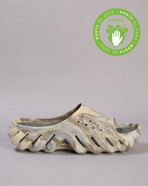 Men Echo Marbled Perforated Slides with Textured Footbed