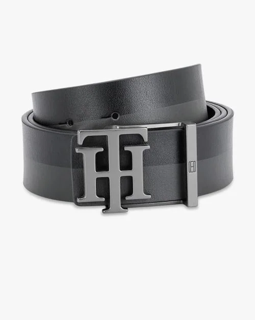 Leather Belt with Metal Logo Buckle