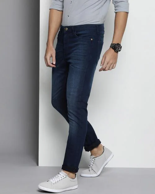 Mid-Wash Slim Fit Mid-Rise Jeans