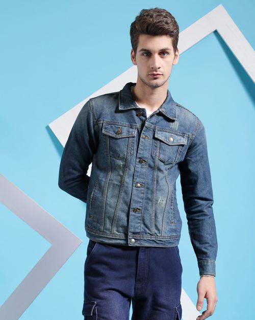 Men Washed Slim Fit Denim Jacket