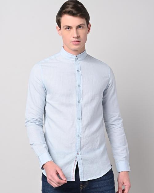 Buy Men Slim Fit Shirt with Mandarin Collar Online at Best Prices in