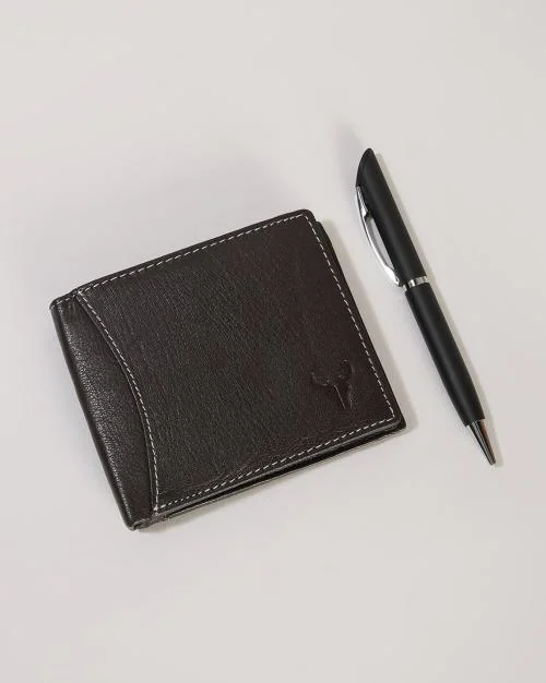 RFID Protected Leather Bi-Fold Wallet with Pen