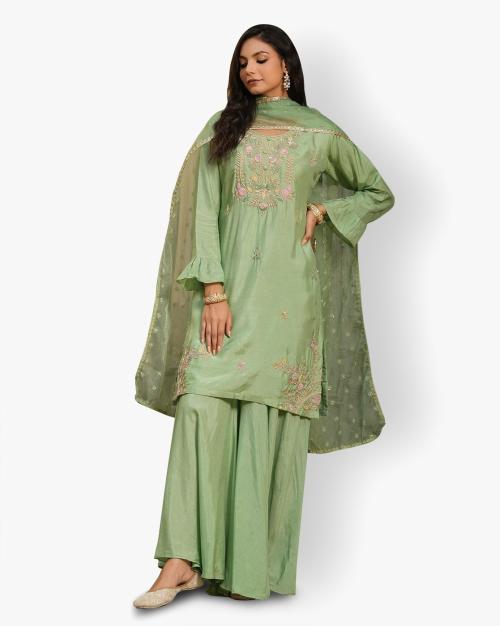 Zardozi Embroidered Straight Kurta Set with Dupatta