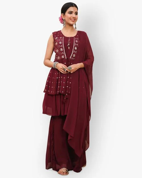 Sequinned Koti Style Kurti Sharara Set