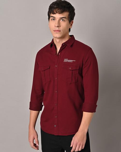 Buy Men Slim Fit Shirt with Placement Brand Print Online at Best Prices
