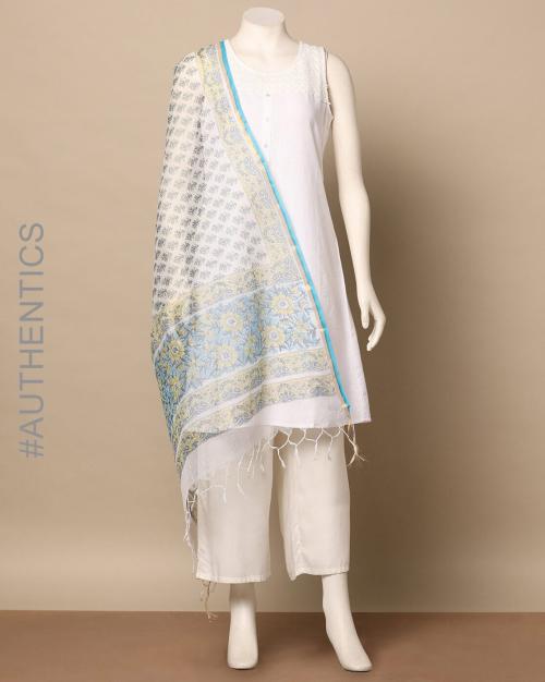 Sanganeri Hand Block Print Kota Pure Silk Cotton Dupatta