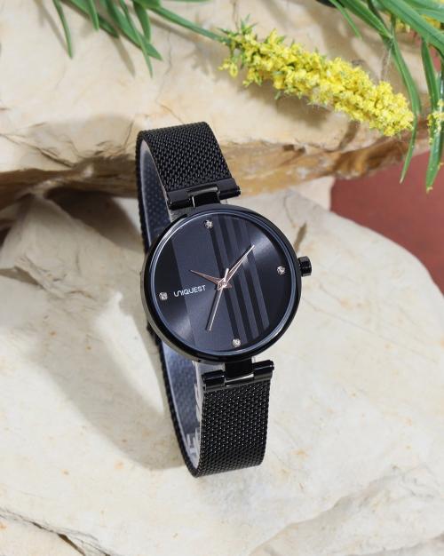 Black Dial Analogue Fashion Watch with Mesh Strap For Women