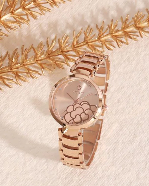 Rose Dial Analogue Fashion Watch with Steel Strap for Women