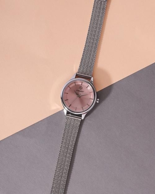 Pink Dial Analogue Fashion Watch with Mesh Strap For Women