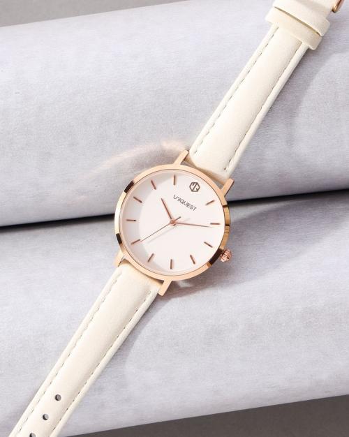 White Dial Analogue Fashion Watch with Leather Strap For Women
