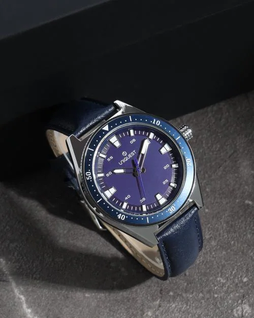 Blue Dial Analogue Fashion Watch with Leather Strap For Men