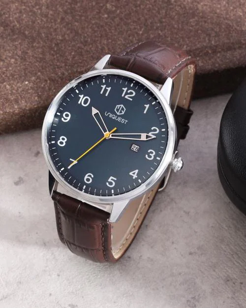 Blue Dial Analogue Fashion Watch with Date Function And Leather Strap For Men