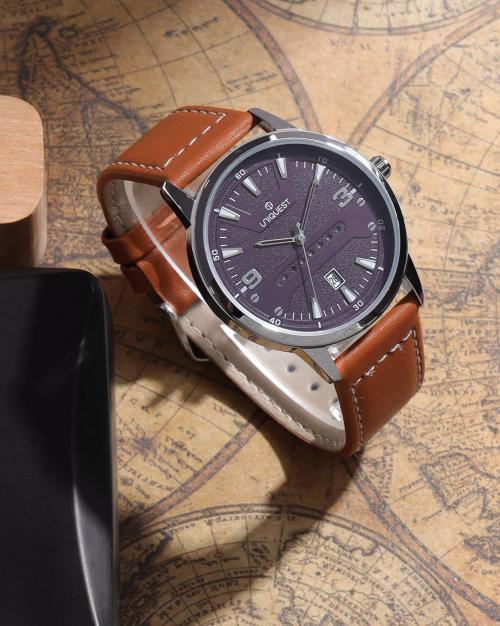 Blue Dial Analogue Fashion Watch with Date Function And Leather Strap For Men