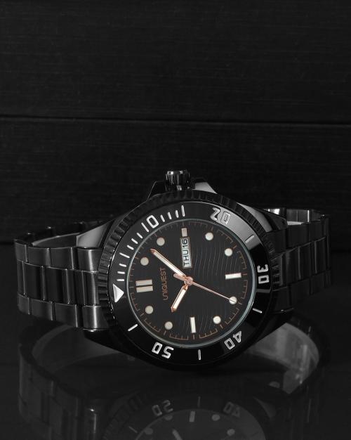 Buy Black Dial Analogue Fashion Watch with Day Date Function And Steel