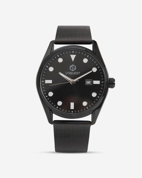 Black Dial Analogue Fashion Watch with Date Function And Mesh Strap For Men