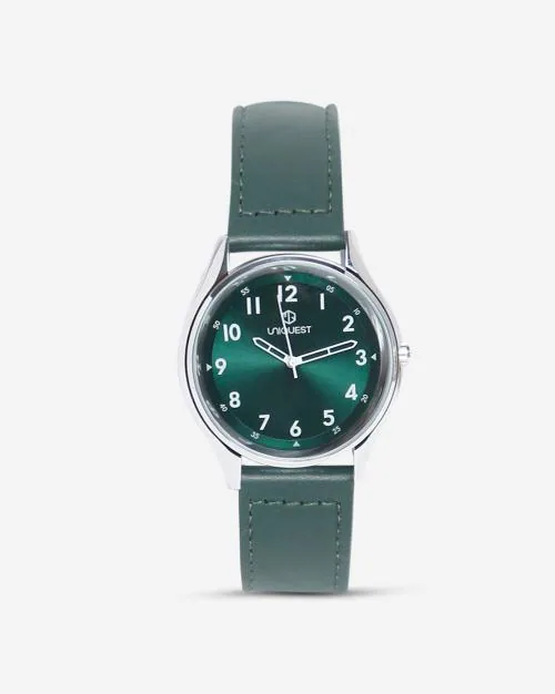 Green Dial Analogue Fashion Watch with Leather Strap For Men