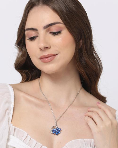 Silver-Plated Stone-Studded Duck Pendant Chain