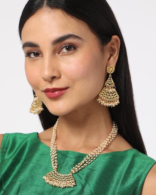 Gold-Plated Pearl Necklace & Earrings Set