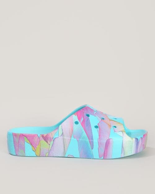 Palm Print Round-Toe Slides