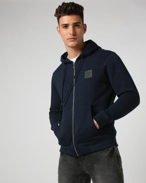 Zip-Front Hoodie with Split-Kangaroo Pocket