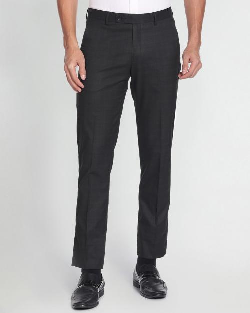 Men Checked Tailored Fit Flat-Front Trousers
