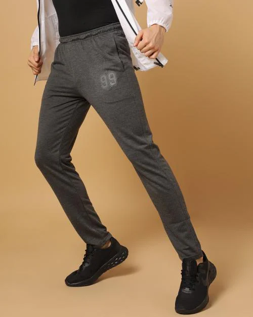 Men Fitted Track Pants with Placement Print