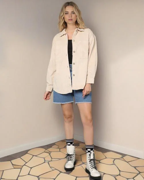 Women Corduroy Relaxed Fit Shacket