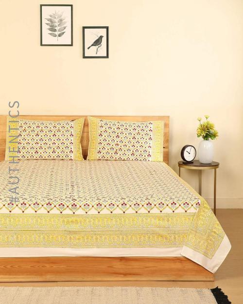 Buy Handblock Print Cotton Double Bedsheet with 2 Pillow Covers Online