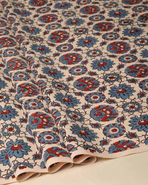 Kutch Handblock Print Ajrak Pure Cotton Blouse Fabric