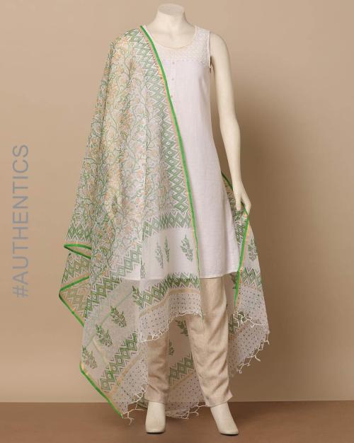 Sanganeri Handblock Printed Kota Pure Silk Cotton Dupatta