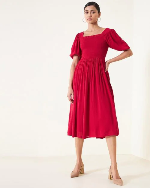 Smocked Fit & Flare Dress