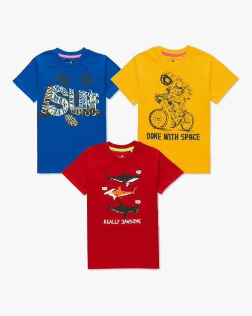 Pack of 3 Printed Cotton T-Shirts