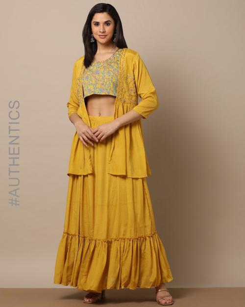 Hand Embroidered Crochet Top with Skirt & Shrug