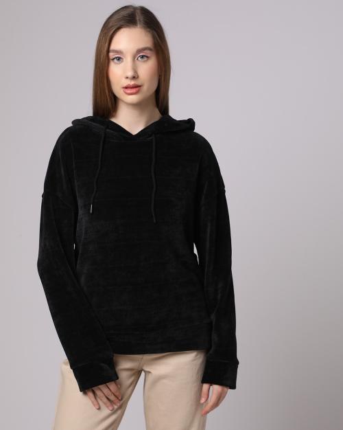 Women Relaxed Fit Hoodie with Drop-Shoulder Sleeves