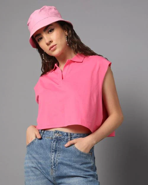 Boxy Fit Crop Polo T-Shirt