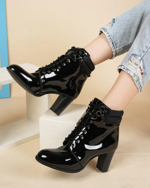 Women Lace-Up Ankle-Length Boots