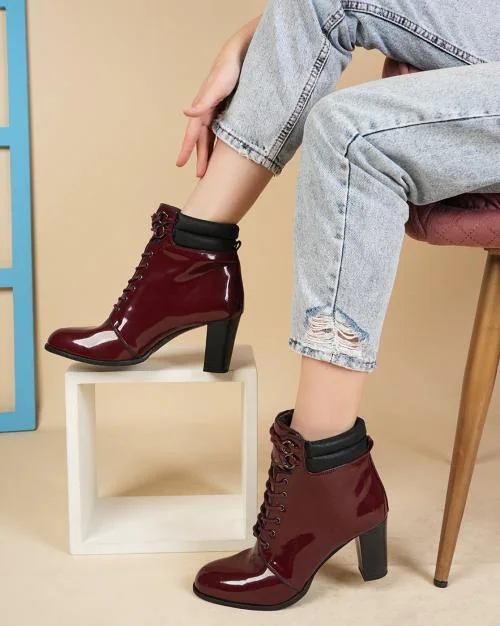 Women Lace-Up Ankle-Length Boots