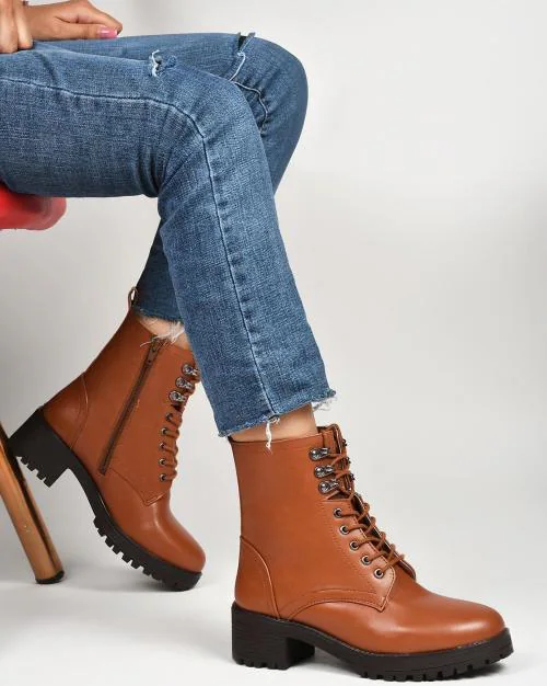 Women Lace-Up Ankle-Length Boots
