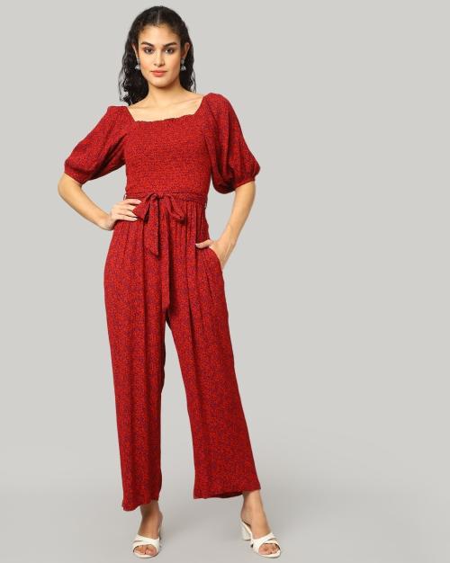 Floral Print Smocked Jumpsuit