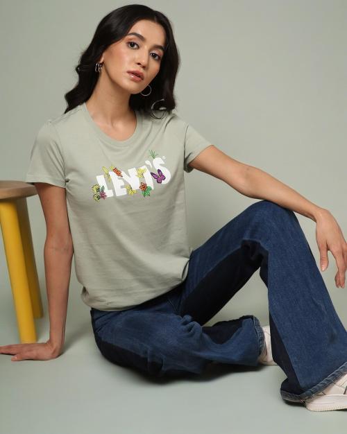 Women Brand Print Regular Fit Round-Neck T-Shirt