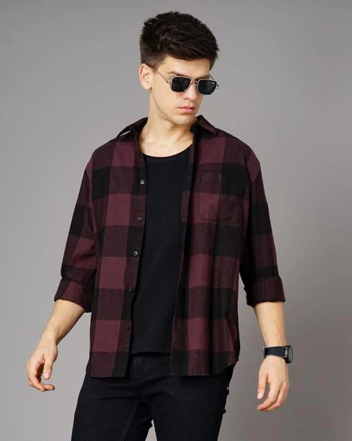 Men Flannel Checks Slim Fit Shirt