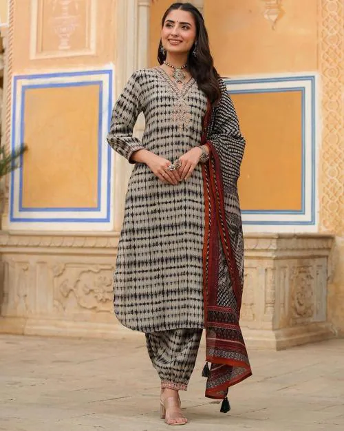 Printed Straight Pathani Kurta Suit Set