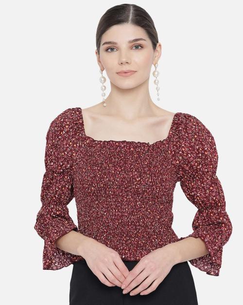 Ditsy Floral Print Smocking Top