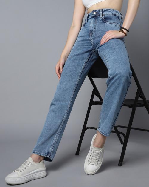 Women Heavily Washed Dad Fit Jeans
