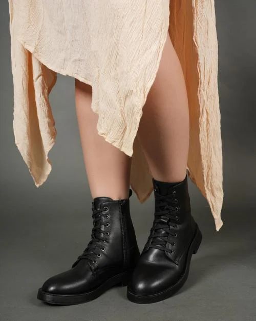 Women Mid-Calf Length Lace-Up Boots
