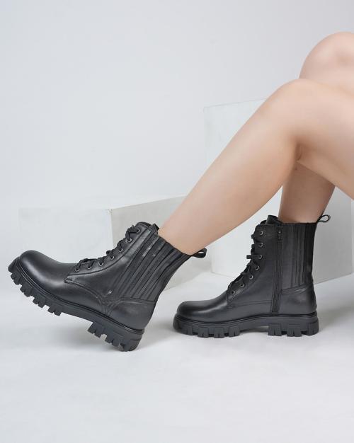 Women Mid-Calf Length Lace-Up Boots